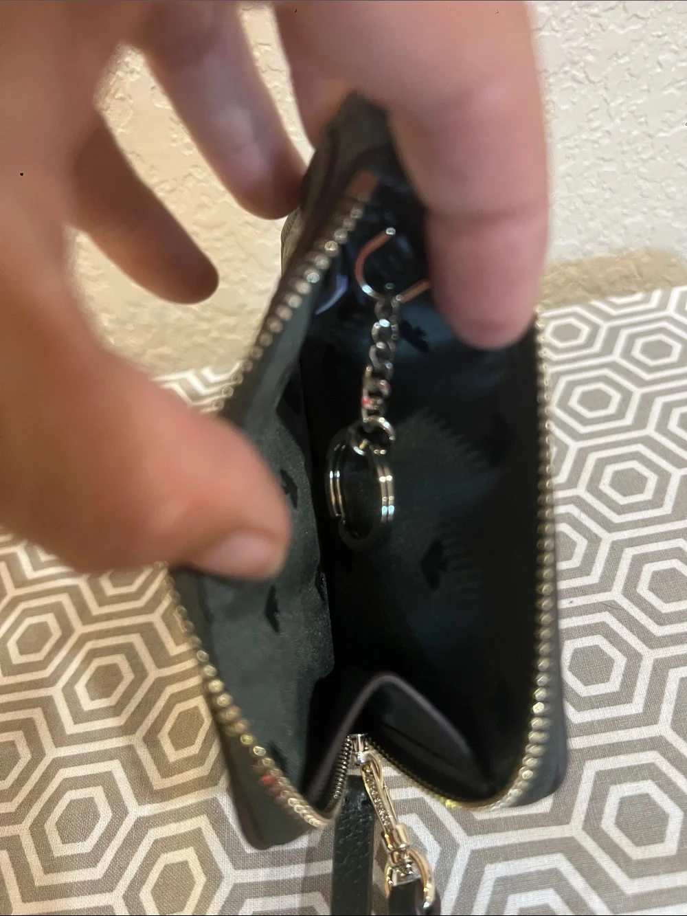 kate spade Dark Green Leather Wristlet Card Holder with Gold Logo